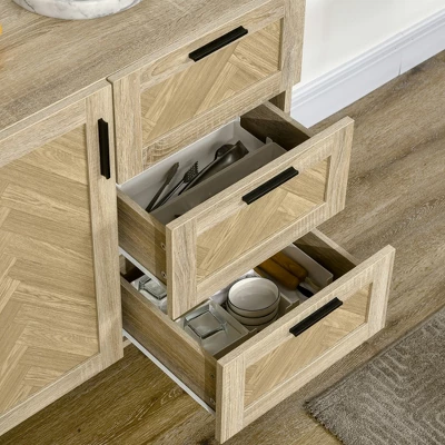 HOMCOM 61.5"L Buffet Cabinet, Rustic Sideboard With Storage Cabinets, Drawers And Adjustable Shelves For Living Room, Dining Room, Kitchen, Oak 5 HOMCOM 61.5"L Buffet Cabinet, Rustic Sideboard With Storage Cabinets, Drawers And Adjustable Shelves For Living Room, Dining Room, Kitchen, Oak - Image 5