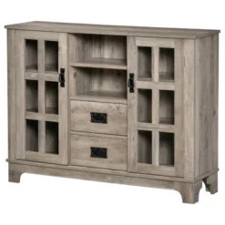 HOMCOM Sideboard Storage Cabinet, Kitchen Cupboard Buffet Server With Glass Doors, 2 Drawers & Adjustable Shelves For Living Room -Homcom GUEST 9de40689 6488 4723 8a2e deb28792ed7e