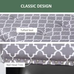 HOMCOM Large 42" Tufted Linen Fabric Upholstery Storage Ottoman Bench With Lift-top For Living Room, Entryway, Or Bedroom - Gray Lattice -Homcom GUEST 9fec045c 6723 4062 b79a aed5f485a6c9