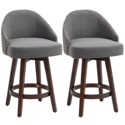 HOMCOM Bar Stools Set Of 2, Linen Fabric Kitchen Counter Stools With Nailhead Trim, Rubber Wood Legs And Footrest For Dining Room, Counter, Pub -Homcom GUEST a1ff7408 6344 44f4 a1cb b68ca2c3b718