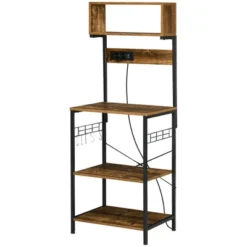 HOMCOM Kitchen Baker's Rack With Power Outlet, USB Charger, Microwave Stand, Coffee Bar With Adjustable Shelves, 5 Hooks, Rustic Brown -Homcom GUEST a2da96e7 fdd3 4a80 afe5 21878c0dfc30