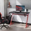 HOMCOM 48 Inch Gaming Desk With Large Tabletop, Racing Computer Desk With Cup Holder And Headphone Hook, Black / Red