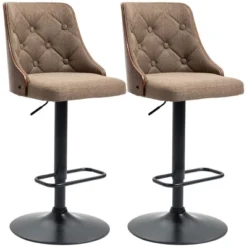 HOMCOM Counter Height Bar Stools Set Of 2, Height Adjustable Swivel Barstools With Footrest And Tufted Back, Linen Fabric Bar Chairs, Brown -Homcom GUEST a567ec71 64f2 4bce 8707 3c717a3155ee