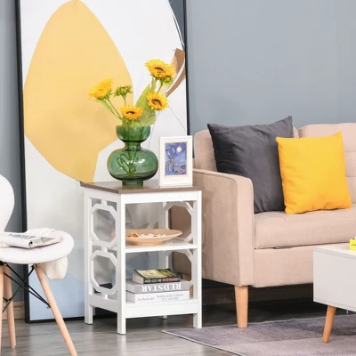 HOMCOM Modern End Table, Accent Side Table With 2 Storage Shelves For Living Room, Bedroom 2 HOMCOM Modern End Table, Accent Side Table With 2 Storage Shelves For Living Room, Bedroom - Image 2