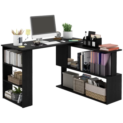 HOMCOM 360° Rotating Home Office Desk L Shaped Corner Computer Desk With Storage Shelves, Writing Table Workstation 9 HOMCOM 360° Rotating Home Office Desk L Shaped Corner Computer Desk With Storage Shelves, Writing Table Workstation - Image 9