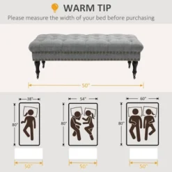 HOMCOM Mobile Upholstered Bench Rolling Button-Tufted Fabric Accent Ottoman With Nailhead Trim & Wheels 9 HOMCOM Mobile Upholstered Bench Rolling Button-Tufted Fabric Accent Ottoman With Nailhead Trim & Wheels -Homcom GUEST a81babe6 2985 4379 a230 e970dad08d55