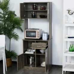 HOMCOM Modern Kitchen Buffet With Hutch Pantry Storage, Microwave Counter, 2 Cabinets, And Adjustable Shelves -Homcom GUEST a81f7342 3038 448e 8358 782d453ab136