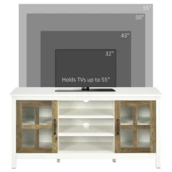 HOMCOM TV Cabinet, Farmhouse TV Stand For 55 Inch TV, Entertainment Center With Adjustable Shelves And Doors For Living Room, White -Homcom GUEST a9342ad9 5e22 411f afd7 b55f92ee1142