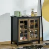 HOMCOM Kitchen Sideboard, Glass Door Buffet Cabinet, Accent Cupboard With Adjustable Storage Shelf For Living Room, Black Wood Grain