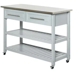 HOMCOM Kitchen Island With Stainless Steel Top, Traditional Kitchen Island With Storage, 2-Tier Open Shelves, Drawers, Light Gray -Homcom GUEST a9f97f67 bbf9 42df 9897 49ce2b2cf3d2