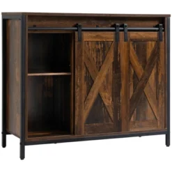 HOMCOM Industrial Sideboard, Buffet Cabinet With Sliding Barn Doors, Storage Cabinets And Adjustable Shelves For Living Room, Home Bar, Rustic Brown -Homcom GUEST aa98c2ef 1218 4db1 963d 269f32104cc0