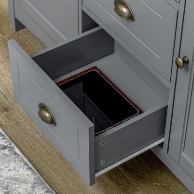 HOMCOM Buffet Cabinet With 3 Storage Drawers And Adjustable Shelves, 2 Door Sideboard With Rubber Wood Top, Coffee Bar For Living Room, Gray 5 HOMCOM Buffet Cabinet With 3 Storage Drawers And Adjustable Shelves, 2 Door Sideboard With Rubber Wood Top, Coffee Bar For Living Room, Gray - Image 5