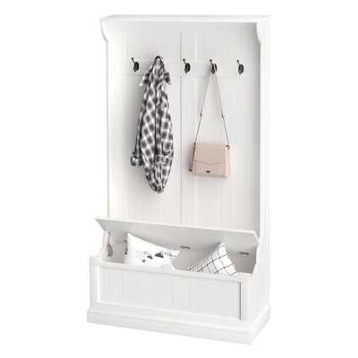 HOMCOM 71" 3-In-1 Hall Tree Storage Bench And Coat Rack With 5 Steel Double Hooks, And Anti-Topple Anchor For Entryway, Off White 3 HOMCOM 71" 3-In-1 Hall Tree Storage Bench And Coat Rack With 5 Steel Double Hooks, And Anti-Topple Anchor For Entryway, Off White - Image 3