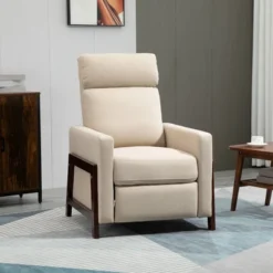 HOMCOM Manual Recliner Chair For Living Room Bedroom, Reclining Sofa Armchair With Footrest, Greige