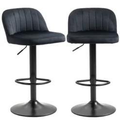 HOMCOM Adjustable Bar Stools Set Of 2, Velvet Counter Height Barstool, Upholstered Kitchen Stool With Swivel Seat, Steel Frame, Footrest For Kitchen Counter And Dining Room, Black 7 HOMCOM Adjustable Bar Stools Set Of 2, Velvet Counter Height Barstool, Upholstered Kitchen Stool With Swivel Seat, Steel Frame, Footrest For Kitchen Counter And Dining Room, Black -Homcom GUEST abf63dac f7bb 4903 bb89 713d7a726dec