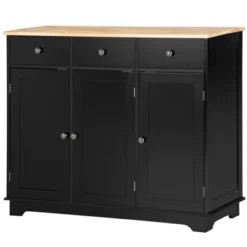 HOMCOM Modern Sideboard With Rubberwood Top, Buffet Cabinet With Storage Cabinets, Drawers And Adjustable Shelves For Living Room, Kitchen, Black -Homcom GUEST abfc226c c508 4492 a52c 9f081fdb0179