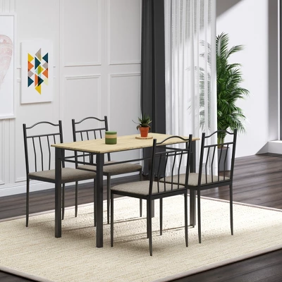 HOMCOM 5 Piece Dining Room Table Set With 4 Metal Frame Chairs For Kitchen, Dinette, Breakfast Nook, Grey 2 HOMCOM 5 Piece Dining Room Table Set With 4 Metal Frame Chairs For Kitchen, Dinette, Breakfast Nook, Grey - Image 2