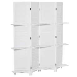 HOMCOM 4 Panel 67" Tall Wood Privacy Screen Room Divider With 3 Display Shelves, And Folding Storage For Bedroom Or Home Office, White -Homcom GUEST aef2ce02 c3c9 444f be23 9799c5017b64