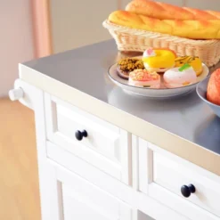 HOMCOM Rolling Kitchen Island On Wheels With Stainless Steel Top, Spice Rack & Drawers, Utility Portable Multi-Storage Cart On Wheels -Homcom GUEST af546dda 3d1e 4c84 ae3b e92b961a8a2c