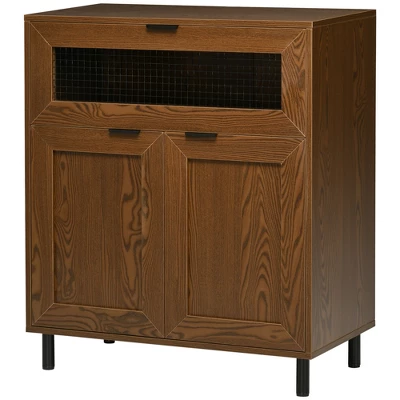 HOMCOM Industrial Buffet Cabinet, Kitchen Sideboard With Metal Grid Flip Drawer, 2-Tier Cabinet, Adjustable Shelf For Living Room, Dining Room, Walnut 3 HOMCOM Industrial Buffet Cabinet, Kitchen Sideboard With Metal Grid Flip Drawer, 2-Tier Cabinet, Adjustable Shelf For Living Room, Dining Room, Walnut - Image 3