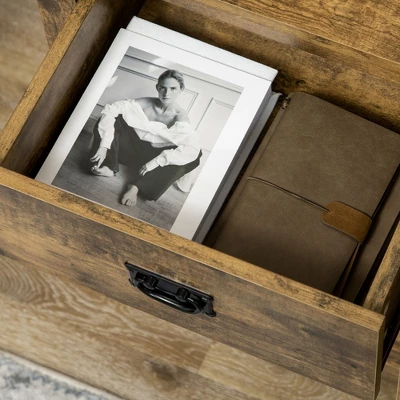 HOMCOM Rustic Storage Cabinet Sideboard With 2 Drawers And 2 Cupboard, Distressed Brown 4 HOMCOM Rustic Storage Cabinet Sideboard With 2 Drawers And 2 Cupboard, Distressed Brown - Image 4