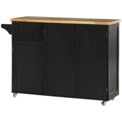 HOMCOM Triple-Cabinet Rolling Kitchen Island On Wheels, Kitchen Cart With Storage Shelf Adjustment, Rolling Utility Cart Wood, Big Drawer, Black 7 HOMCOM Triple-Cabinet Rolling Kitchen Island On Wheels, Kitchen Cart With Storage Shelf Adjustment, Rolling Utility Cart Wood, Big Drawer, Black -Homcom GUEST afd3c2de 36ee 46d5 bd9d fb5a2e1ea36c