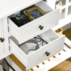 HOMCOM Vintage Console Table With 2 Drawers And Cabinets, Retro Sofa Table For Entryway, Living Room And Hallway, White -Homcom GUEST b02cdafe fb10 4c7a a643 3df4aed2b702