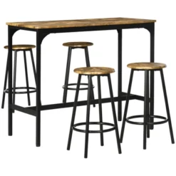 HOMCOM 5-Piece Counter Height Bar Table And Chairs Set, Rustic Bar Table With Stools, Kitchen Table 4 Chair Bar Table With Wooden Top -Homcom GUEST b0337632 4a71 4073 83f7 c5001e0ce945