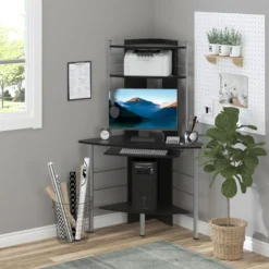 HOMCOM 62" Arch Corner Computer Desk With Printer Hutch And Storage Shelf -Homcom GUEST b195fd6e 58ba 4466 a275 3ca3b3e0170e