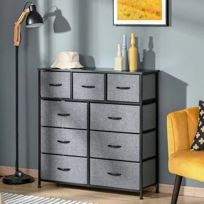 HOMCOM 9 Drawers Storage Chest Dresser Organizer Unit W/ Steel Frame, Wood Top, Easy Pull Fabric Bins, For Bedroom, Hallway, Closet, Entryway 2 HOMCOM 9 Drawers Storage Chest Dresser Organizer Unit W/ Steel Frame, Wood Top, Easy Pull Fabric Bins, For Bedroom, Hallway, Closet, Entryway - Image 2