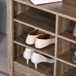 HOMCOM Coat Rack Wooden Hall Tree Storage Organizer Shoe Bench With Shoe Rack 3 Hooks For Hallway Or Living Room, Brown -Homcom GUEST b21274e6 f7cb 4d9c b27b 8f04c0c9bff3