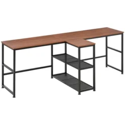 HOMCOM 83" Two Person Computer Desk With 2 Storage Shelves, Double Desk Workstation With Book Shelf, Long Desk Table For Home Office, Dark Walnut -Homcom GUEST b24c5d02 5304 4cae bce7 0437e0f40154