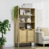 HOMCOM Bookshelf, Storage Cabinet With 3 Open Shelves And Natural Rattan Decor, Bookcase For Living Room, Study, Bedroom