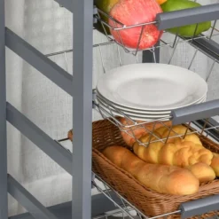 HOMCOM 32.25" Wooden Rolling Kitchen Storage Cart, Kitchen Island With Storage Drawer And Baskets On 360° Swivel Wheels 12 HOMCOM 32.25" Wooden Rolling Kitchen Storage Cart, Kitchen Island With Storage Drawer And Baskets On 360° Swivel Wheels -Homcom GUEST b42e5221 0e9c 4e4e 8dd5 8ac8f1ae0286