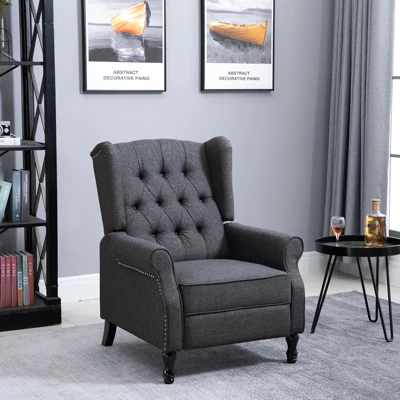 HOMCOM Fabric Upholstered Wingback Recliner, Tufted Back Linen Arm Chair With Footrest, Armrest, Padded Cushion, Dark Grey 2 HOMCOM Fabric Upholstered Wingback Recliner, Tufted Back Linen Arm Chair With Footrest, Armrest, Padded Cushion, Dark Grey - Image 2