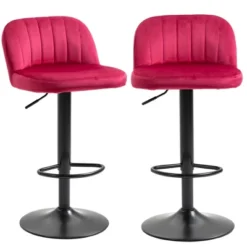 HOMCOM Adjustable Bar Stools Set Of 2, Velvet Counter Height Barstool, Upholstered Kitchen Stool With Swivel Seat, Steel Frame, Footrest For Kitchen Counter And Dining Room, ‎Red -Homcom GUEST b5cacc09 0cc6 4ac6 b23e b4618e17f7b0