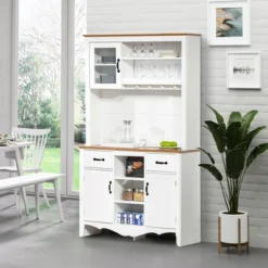 HOMCOM 71" Kitchen Buffet With Hutch, Farmhouse Style Storage Pantry With 2 Drawers, 3 Door Cabinets And 3 Shelves, White 8 HOMCOM 71" Kitchen Buffet With Hutch, Farmhouse Style Storage Pantry With 2 Drawers, 3 Door Cabinets And 3 Shelves, White -Homcom GUEST b756a007 7583 4f46 999c 009d57c47d09