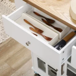 HOMCOM Rolling Kitchen Island With Storage, Utility Kitchen Cart With 2 Drawers, 2 Cupboards, Towel Rack And Spice Rack For Dining Room, White -Homcom GUEST b8824ac9 fed3 4124 9ff2 f025d096615b