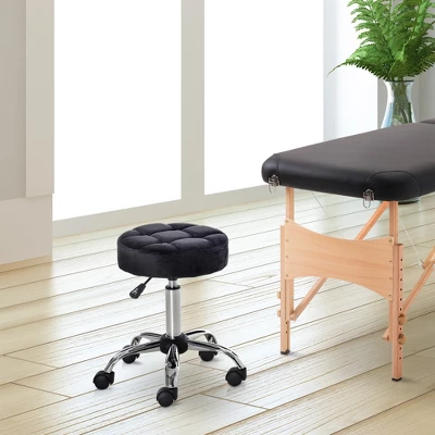 HOMCOM Round Vanity Stool With Height Adjustable Lift, Luxury Style Upholstery And Swivel Seat And Wheels 6 HOMCOM Round Vanity Stool With Height Adjustable Lift, Luxury Style Upholstery And Swivel Seat And Wheels - Image 6