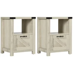 HOMCOM Farmhouse Side Table With 1 Drawer, 1 Open Shelf And Tabletop For Living Room, Set Of 2, Oak -Homcom GUEST bc382ef3 8332 4236 8c94 d6f175fd5b8e