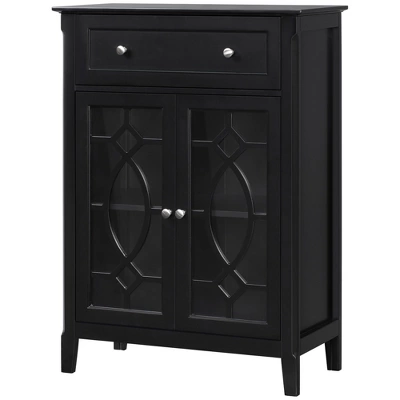 HOMCOM Kitchen Cabinet, Storage Cabinet, Sideboard Floor Accent Cabinet W/ 2 Glass Doors, Drawer, Adjustable Shelves For Living Room Entryway, Black 3 HOMCOM Kitchen Cabinet, Storage Cabinet, Sideboard Floor Accent Cabinet W/ 2 Glass Doors, Drawer, Adjustable Shelves For Living Room Entryway, Black - Image 3