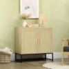 HOMCOM Accent Cabinet, Sideboard Buffet Cabinet With Rattan Doors, Adjustable Shelf And Metal Base, Boho Storage Cabinet, Natural