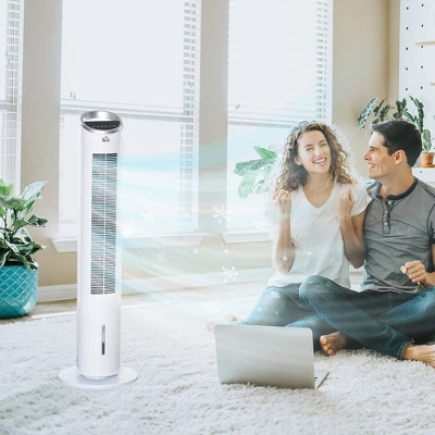 HOMCOM 40" Portable Oscillating Air Cooler Fan For Home Office, 3-In-1 Standing Ice Floor Fan With Humidifier, 3 Modes, 3 Speeds, 8H Timer, White 2 HOMCOM 40" Portable Oscillating Air Cooler Fan For Home Office, 3-In-1 Standing Ice Floor Fan With Humidifier, 3 Modes, 3 Speeds, 8H Timer, White - Image 2