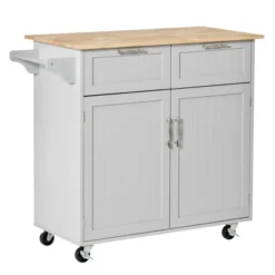 HOMCOM 41" Modern Rolling Kitchen Island On Wheels, Utility Cart Storage Trolley With Rubberwood Top & Drawers 12 HOMCOM 41" Modern Rolling Kitchen Island On Wheels, Utility Cart Storage Trolley With Rubberwood Top & Drawers -Homcom GUEST bd7fc36c c08d 4e17 bacd 66aa9d2e02c3