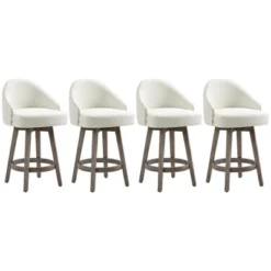 HOMCOM Bar Stools Set Of 4, Linen Fabric Kitchen Counter Stools With Nailhead Trim, Rubber Wood Legs And Footrest For Dining Room, Pub, Cream White -Homcom GUEST bdb2c8e6 8dd3 40f9 b385 522dc4945a12
