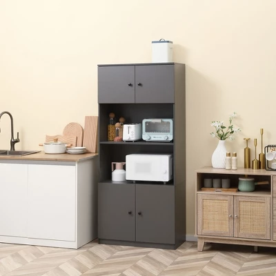 HOMCOM 71" Kitchen Buffet With Hutch, Pantry Storage Cabinet With Shelves, Open Microwave Countertop For Dining Room, Living Room, Gray 1 HOMCOM 71" Kitchen Buffet With Hutch, Pantry Storage Cabinet With Shelves, Open Microwave Countertop For Dining Room, Living Room, Gray