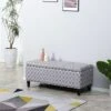 HOMCOM Large 42" Tufted Linen Fabric Upholstery Storage Ottoman Bench With Lift-top For Living Room, Entryway, Or Bedroom - Gray Lattice
