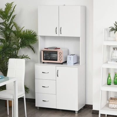 HOMCOM Freestanding Kitchen Pantry, Buffet With Hutch Storage Organizer With 2 Door Cabinets, 3 Drawers And Open Countertop, Adjustable Shelf, White 1 HOMCOM Freestanding Kitchen Pantry, Buffet With Hutch Storage Organizer With 2 Door Cabinets, 3 Drawers And Open Countertop, Adjustable Shelf, White