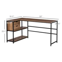 HOMCOM L-Shaped Home Office Writing Desk With Storage Shelf Drawer Industrial Corner PC Study Table Computer Workstation Brown -Homcom GUEST bef78110 f950 4895 9c48 e2d076aa02ad