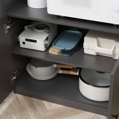 HOMCOM 71" Kitchen Buffet With Hutch, Pantry Storage Cabinet With Shelves, Open Microwave Countertop For Dining Room, Living Room, Gray 4 HOMCOM 71" Kitchen Buffet With Hutch, Pantry Storage Cabinet With Shelves, Open Microwave Countertop For Dining Room, Living Room, Gray - Image 4